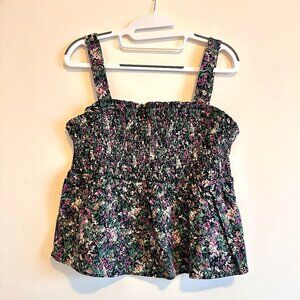 Floral Print Scrunched Smocked Peplum Top | Sleeveless Top